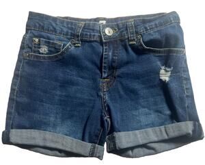 7 For All Mankind Girls Denim Shorts Blue Distressed Cuffed Stretch Size 7